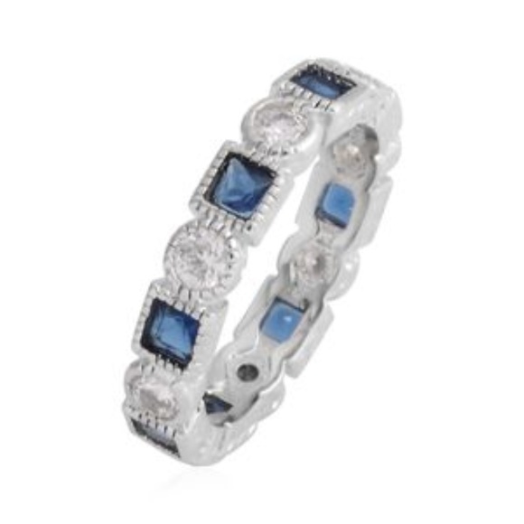 Simulated White and Blue Diamond Silvertone - Picture 2 of 4